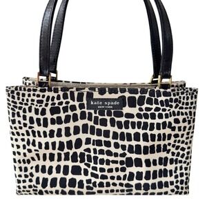 Vintage Y2K Kate Spade Small Tote Bag Black Cream Faux Lizard Print Handbag